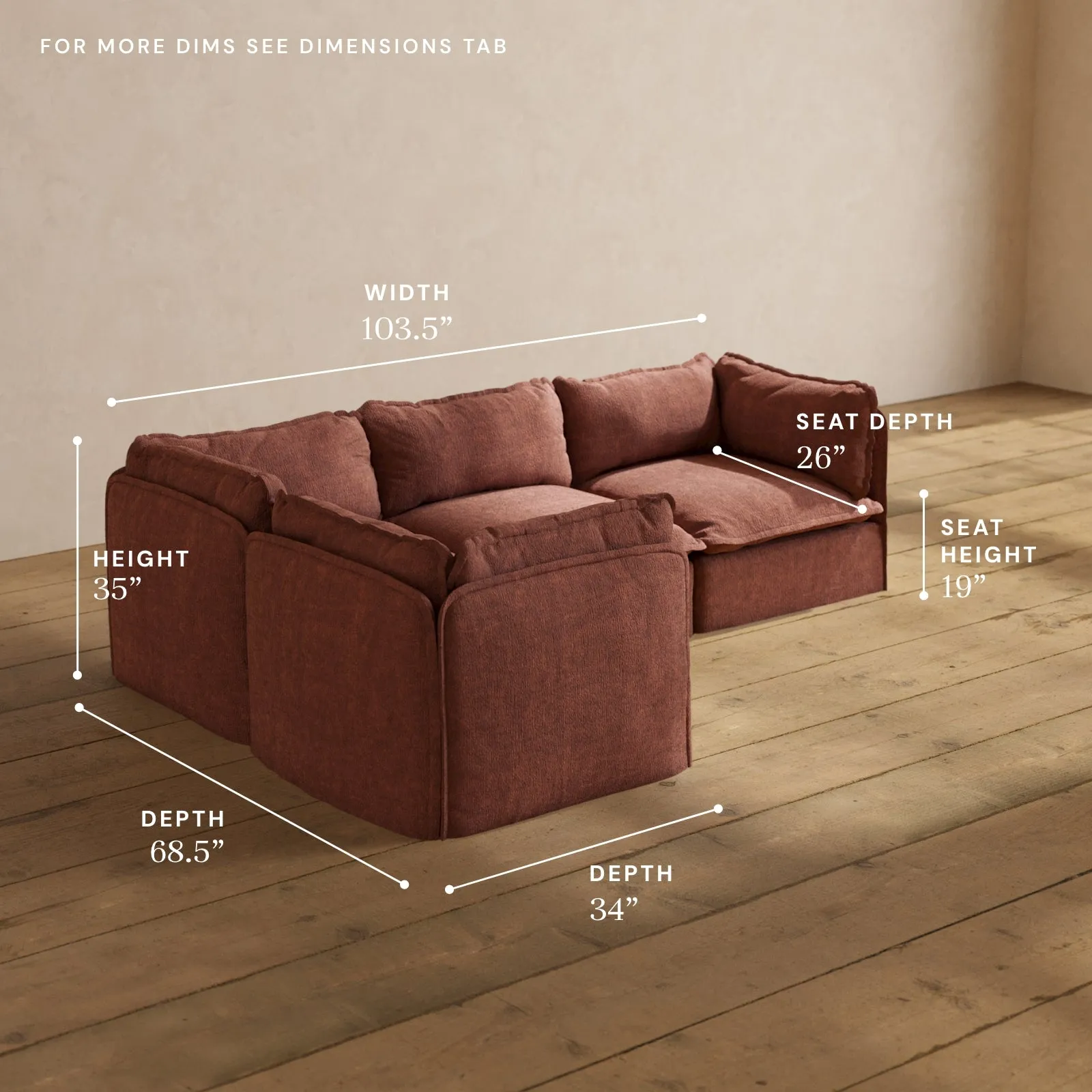 Modular Performance 4-Seater Corner Sectional in Chestnut | Relaxed Blend