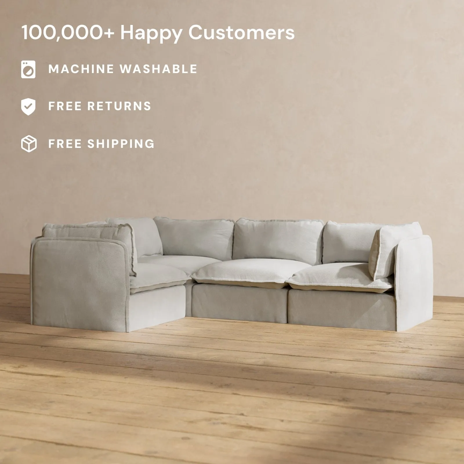 Modular Performance 4-Seater Corner Sectional in Cloud | Deluxe Blend