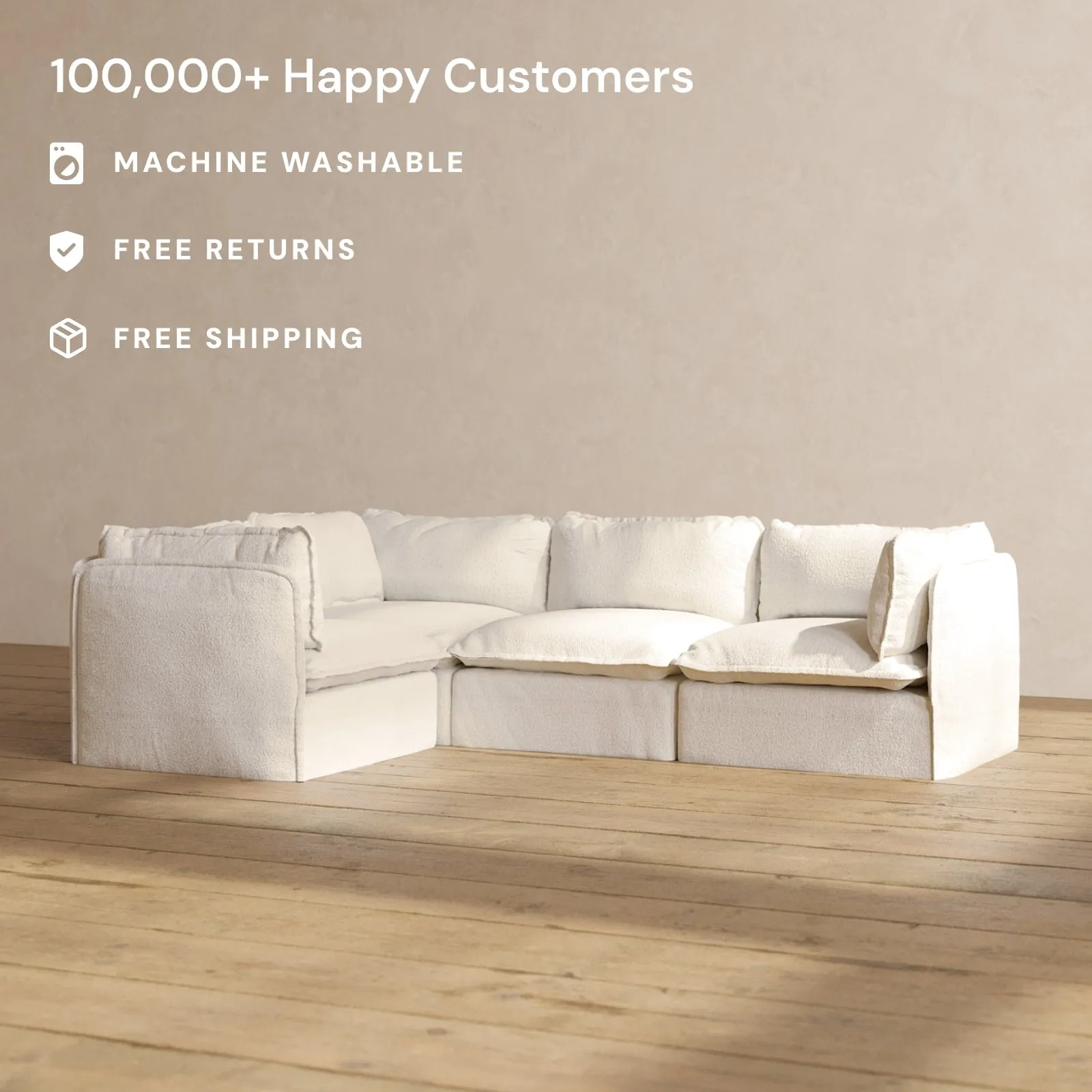 Modular Performance 4-Seater Corner Sectional in Mousse | Deluxe Blend