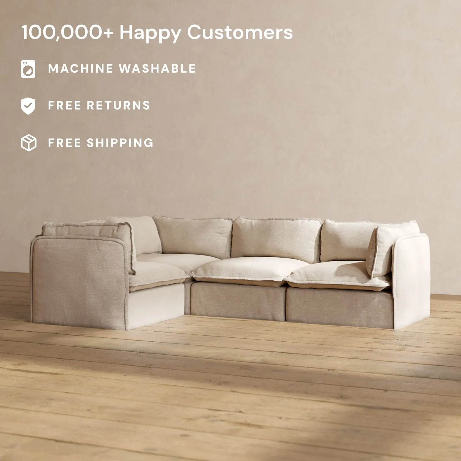 Modular Performance 4-Seater Corner Sectional in Oat | Deluxe Blend