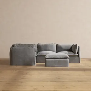 Modular Performance 4-Seater Corner Sectional   Ottoman in Ash | Deluxe Blend