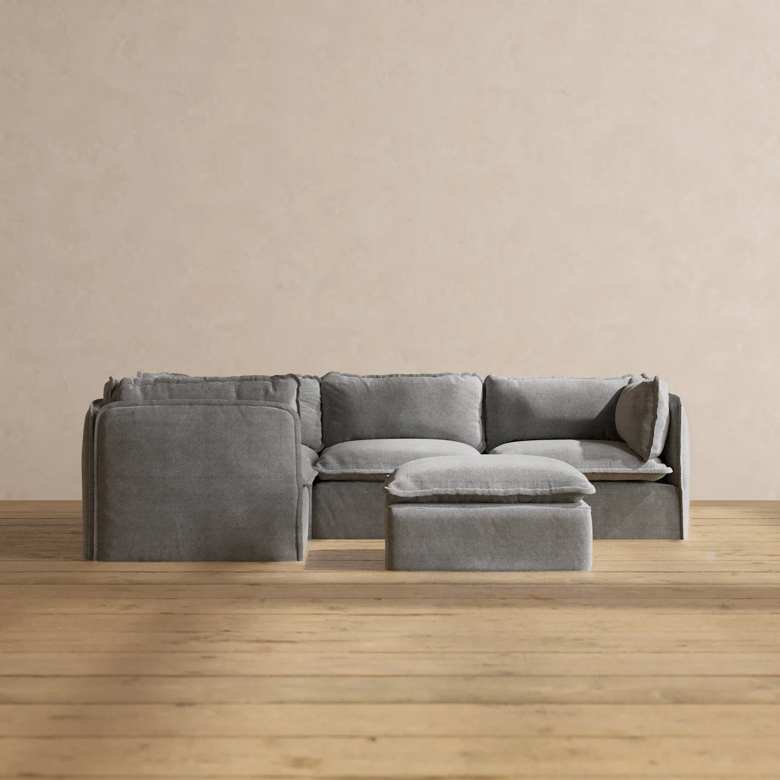 Modular Performance 4-Seater Corner Sectional   Ottoman in Ash | Deluxe Blend