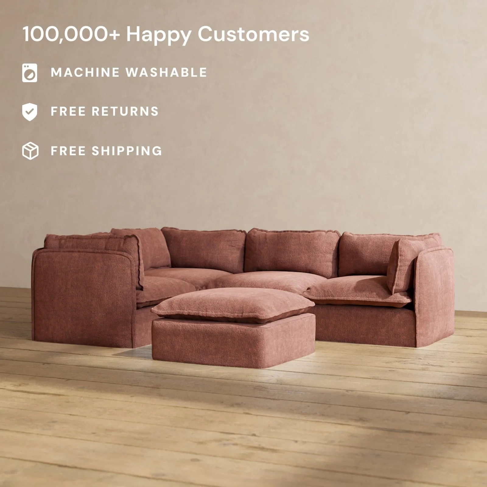 Modular Performance 4-Seater Corner Sectional   Ottoman in Chestnut | Relaxed Blend