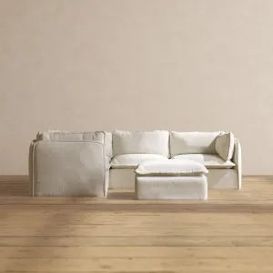 Modular Performance 4-Seater Corner Sectional   Ottoman in Eggshell | Deluxe Blend