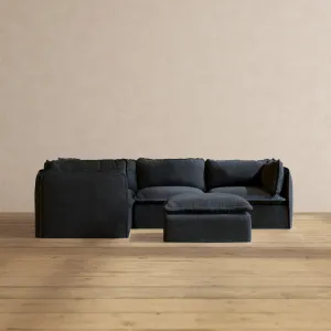 Modular Performance 4-Seater Corner Sectional   Ottoman in Indigo | Deluxe Blend