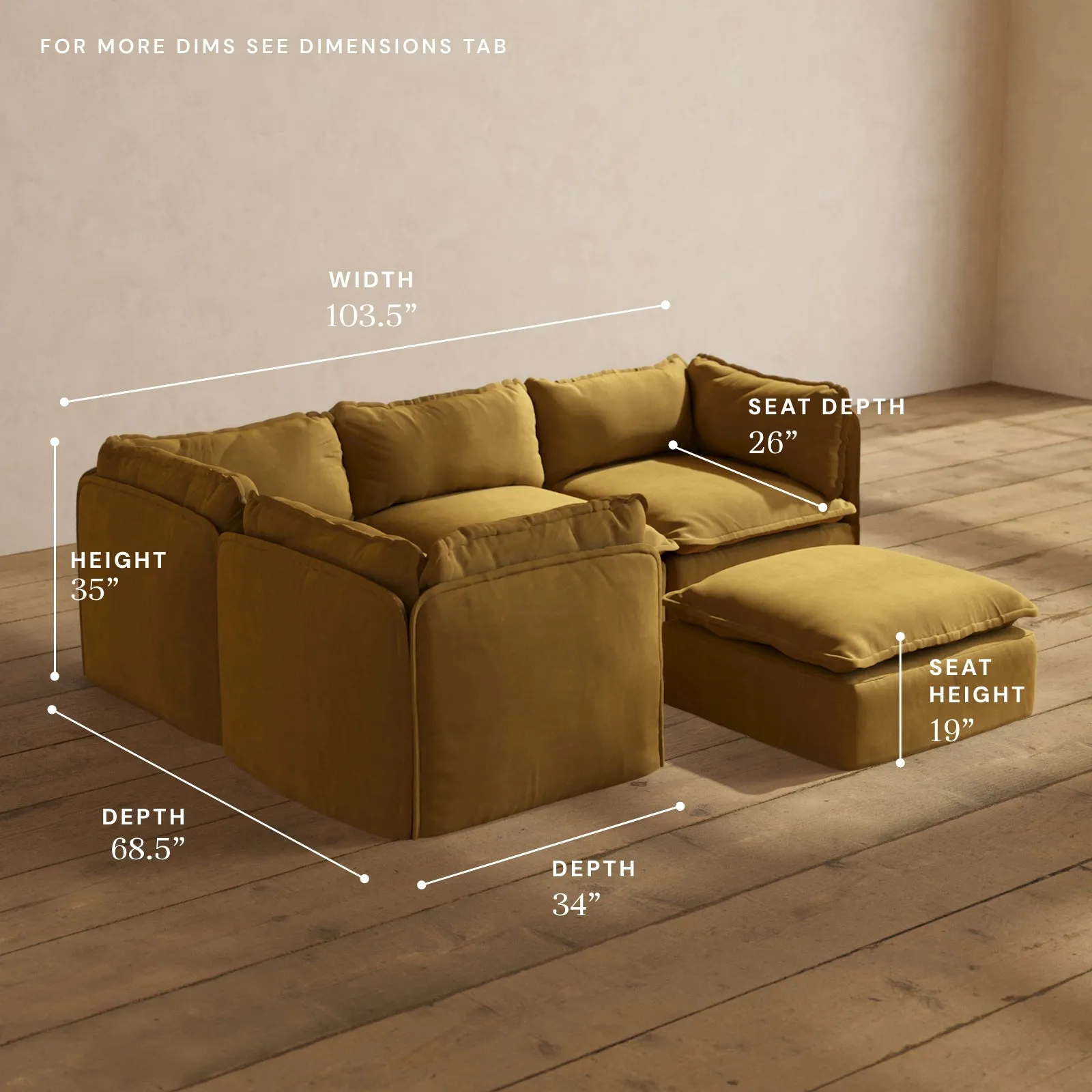 Modular Performance 4-Seater Corner Sectional   Ottoman in Toffee | Relaxed Blend