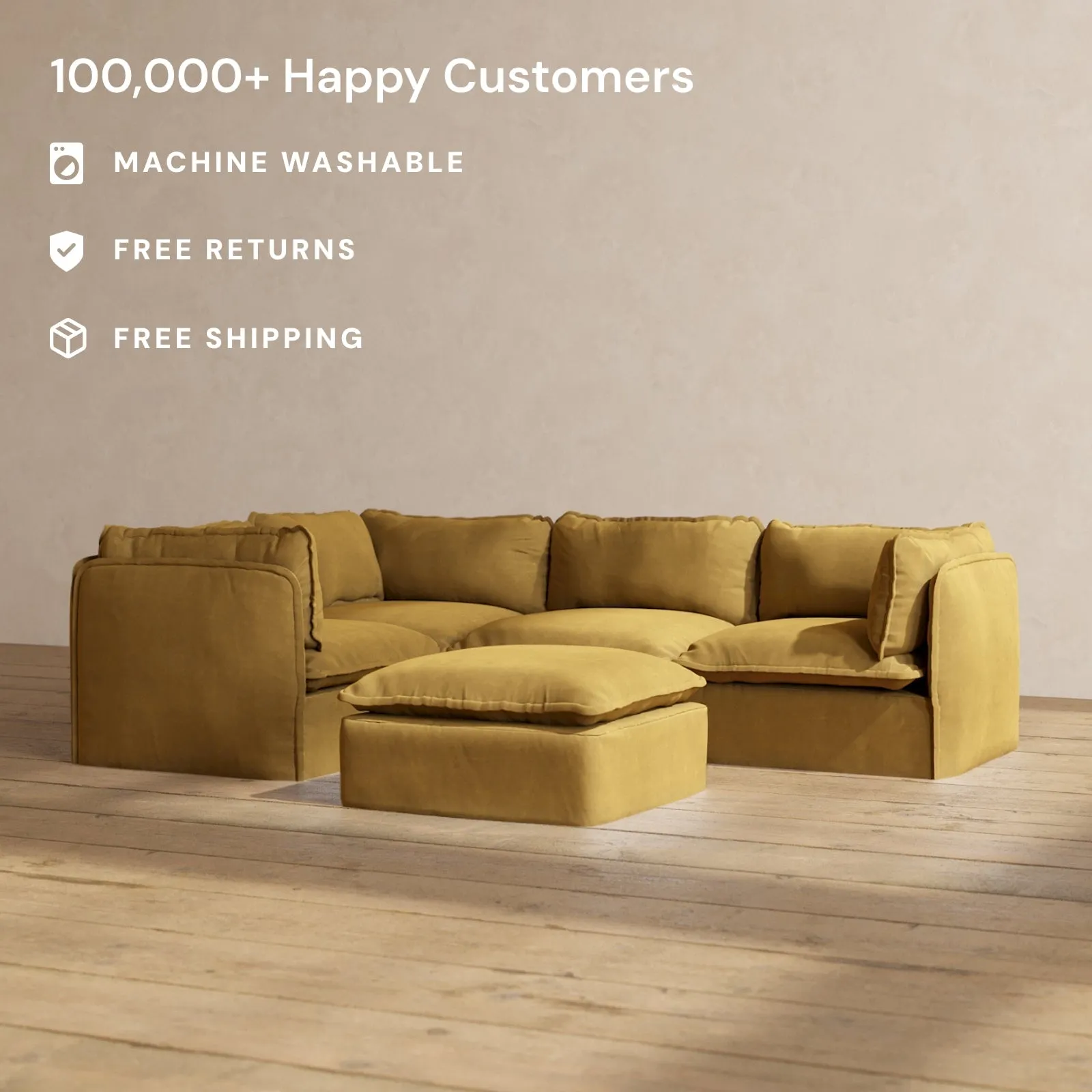 Modular Performance 4-Seater Corner Sectional   Ottoman in Toffee | Relaxed Blend