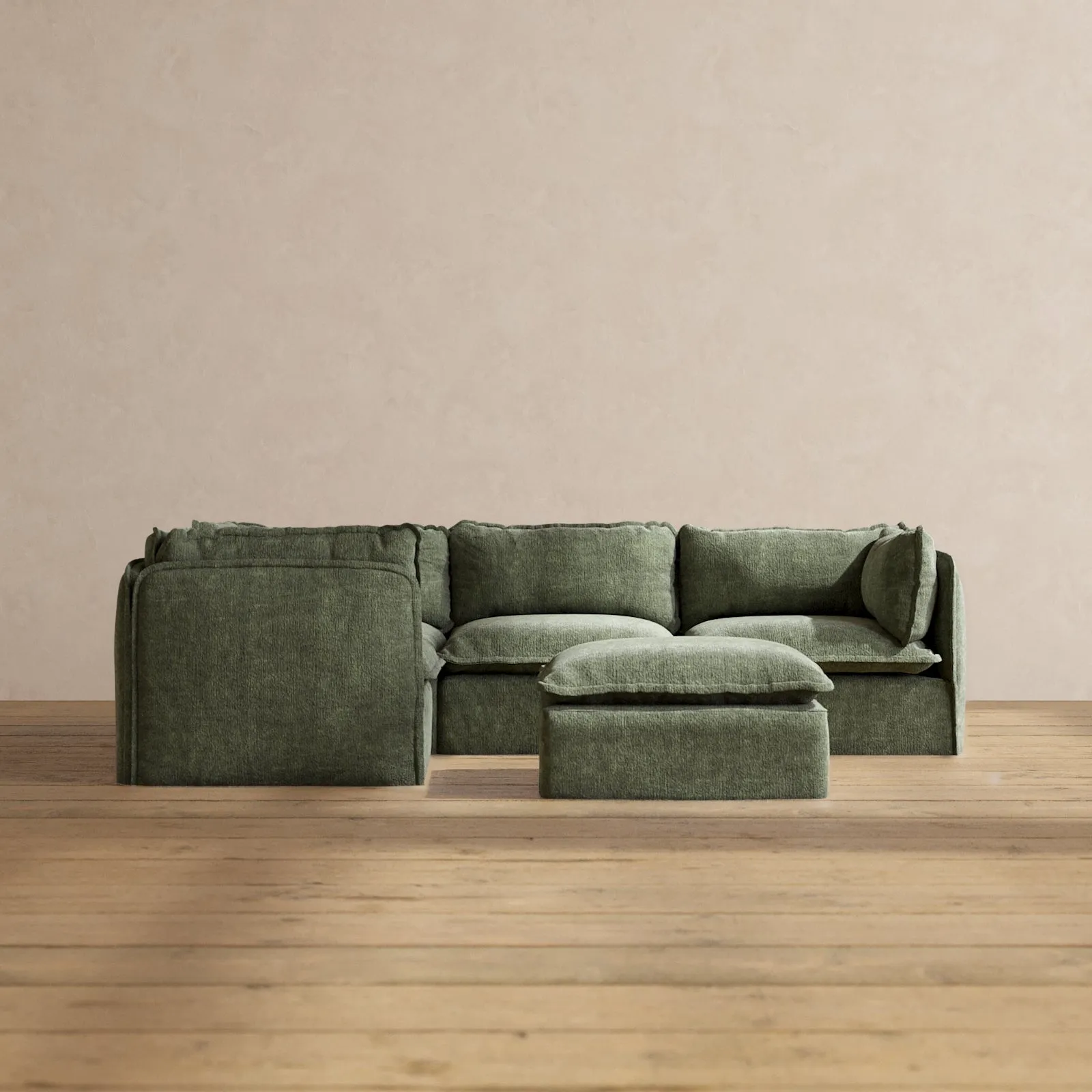 Modular Performance 4-Seater Corner Sectional   Ottoman in Willow | Relaxed Blend