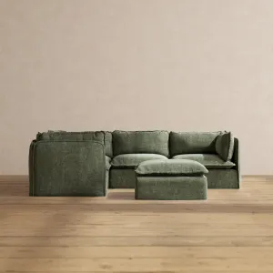 Modular Performance 4-Seater Corner Sectional   Ottoman in Willow | Relaxed Blend