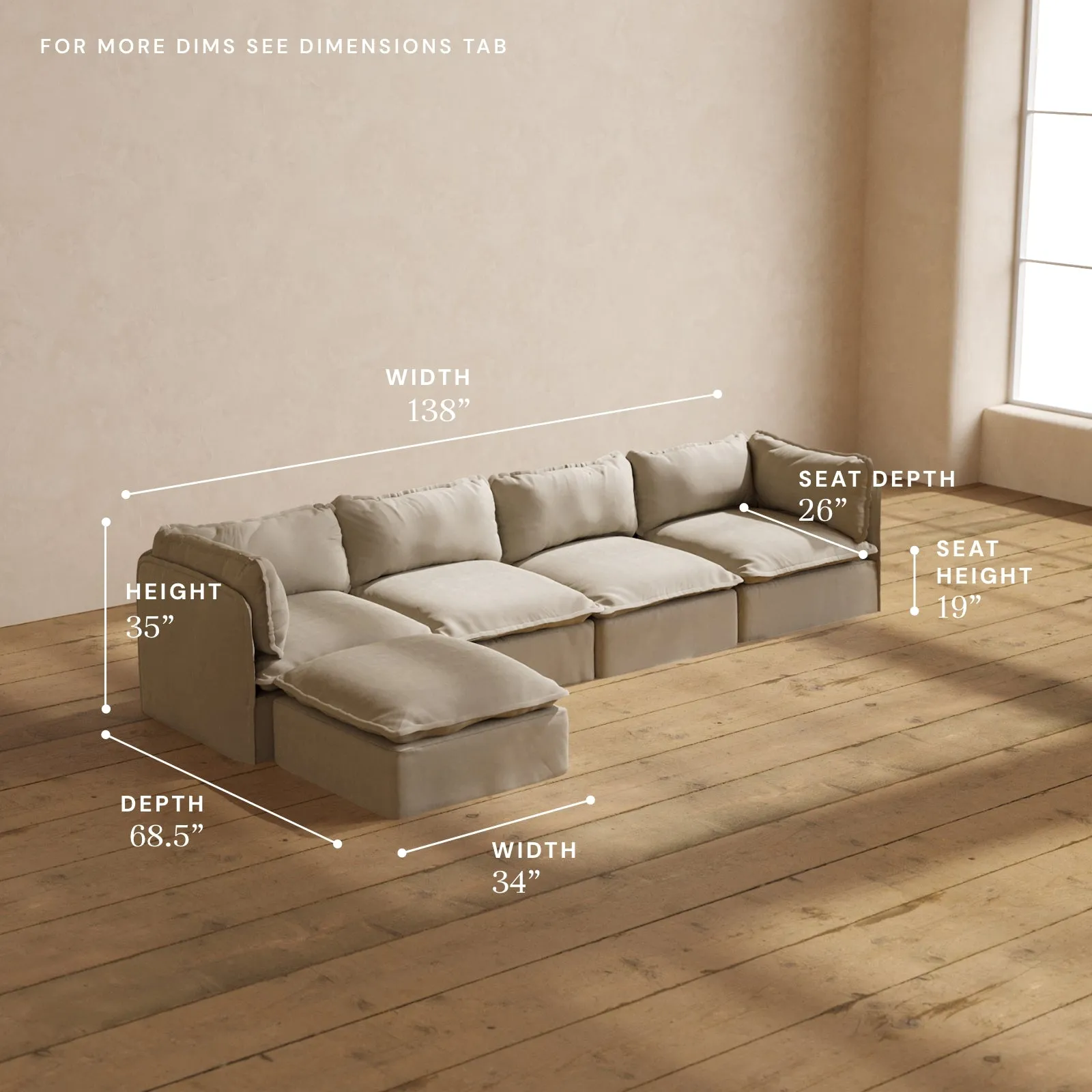 Modular Performance 4-Seater Sectional in Dune | Deluxe Blend