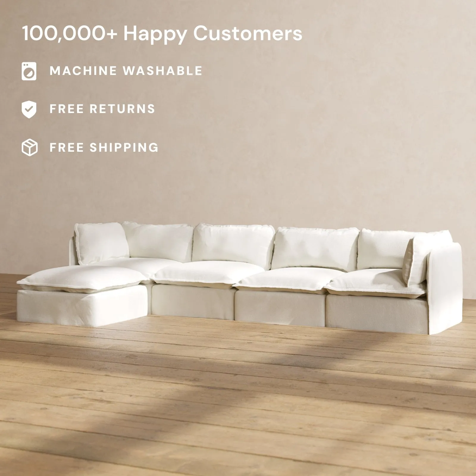 Modular Performance 4-Seater Sectional in Eggshell | Relaxed Blend