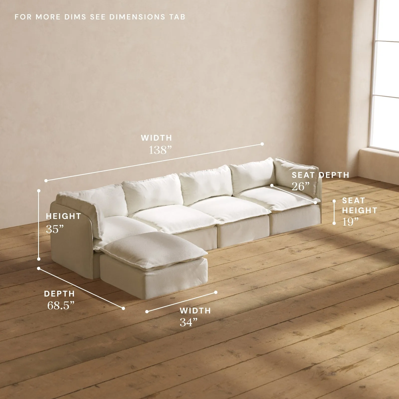 Modular Performance 4-Seater Sectional in Eggshell | Relaxed Blend