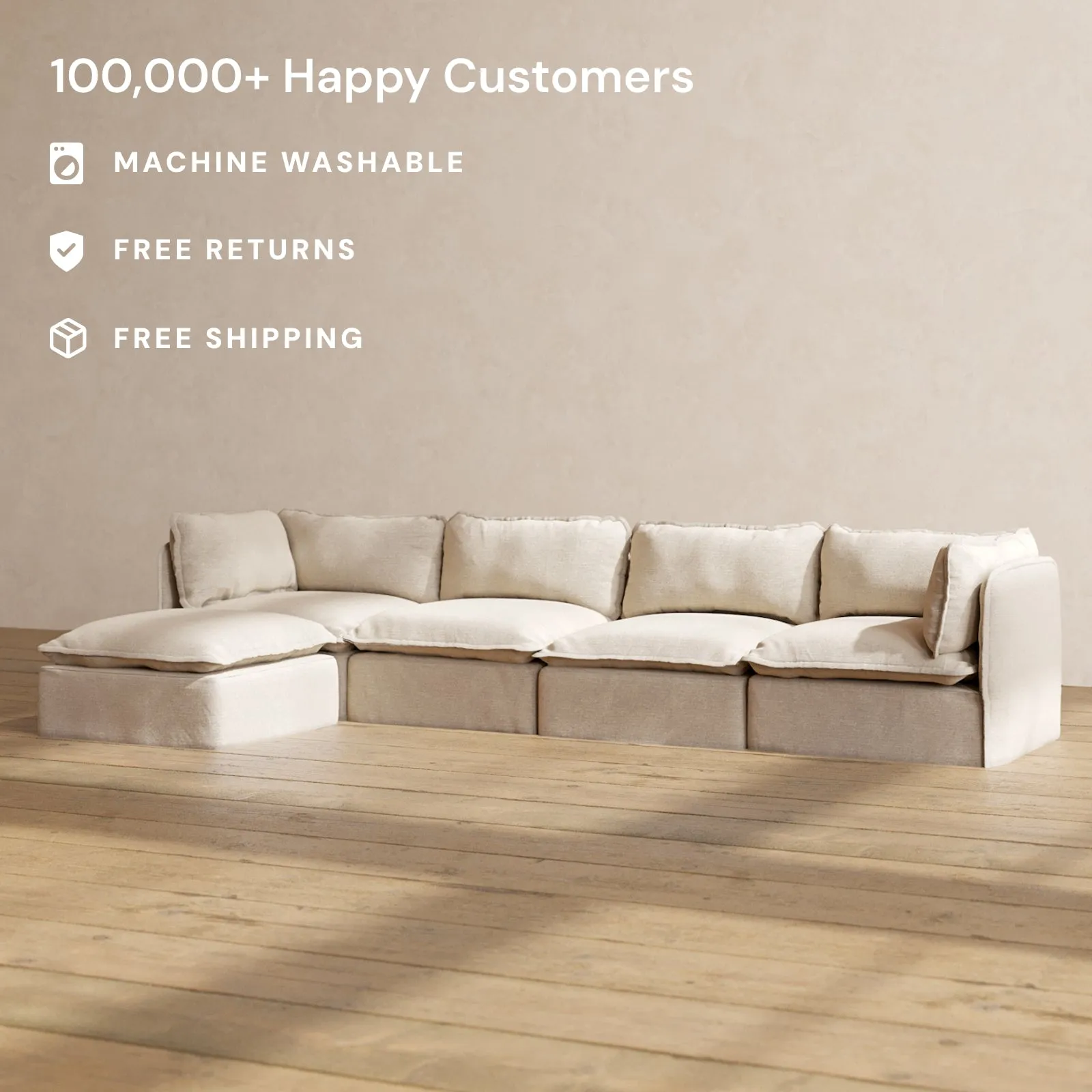 Modular Performance 4-Seater Sectional in Oat | Deluxe Blend