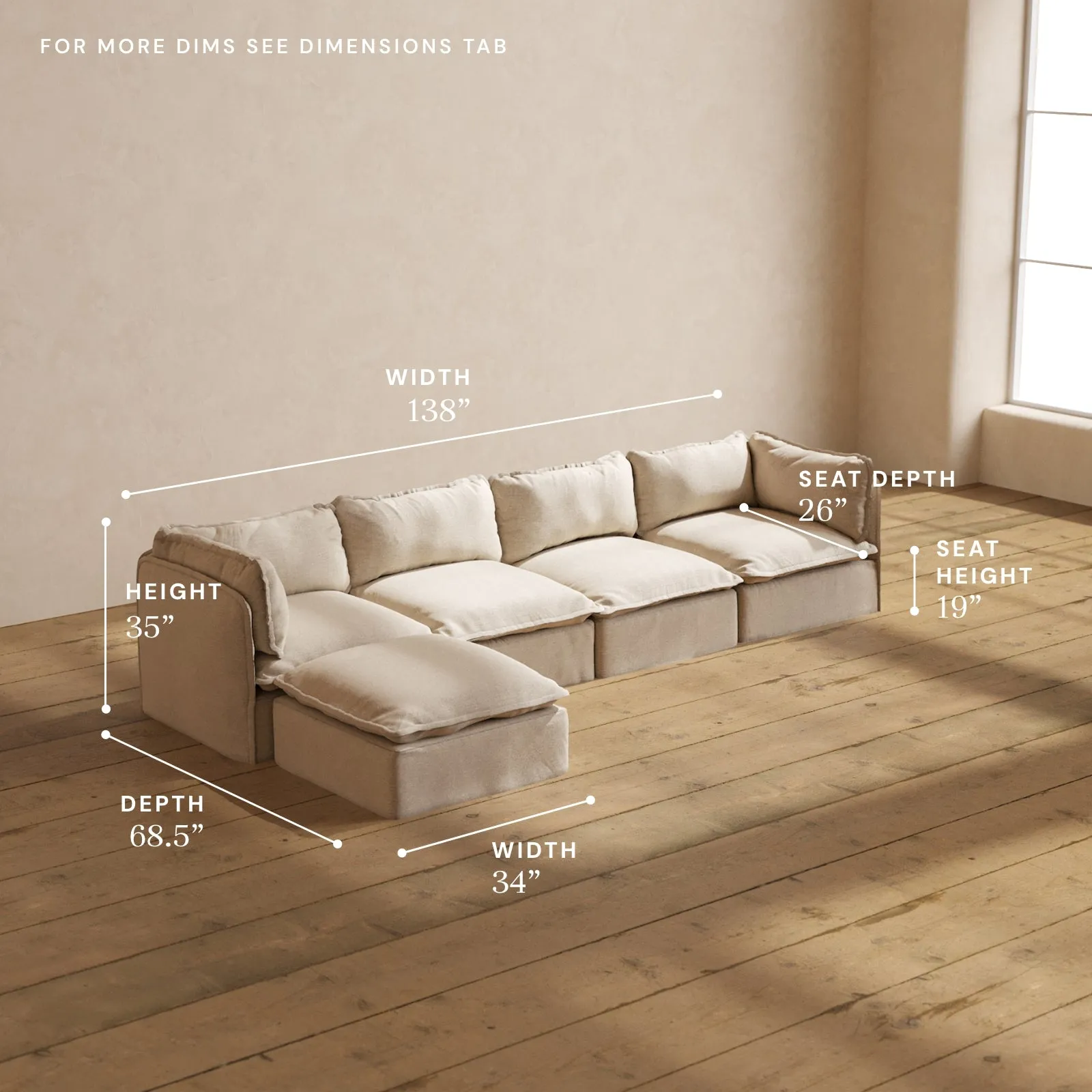Modular Performance 4-Seater Sectional in Oat | Deluxe Blend