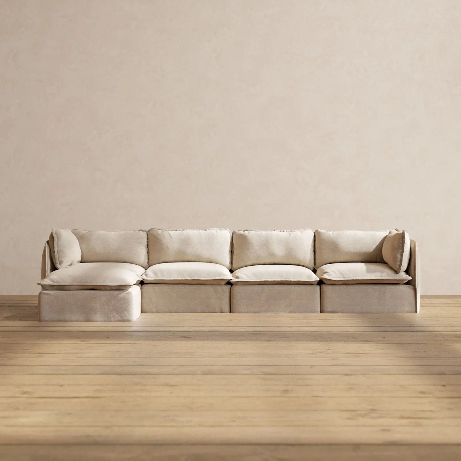 Modular Performance 4-Seater Sectional in Oat | Deluxe Blend