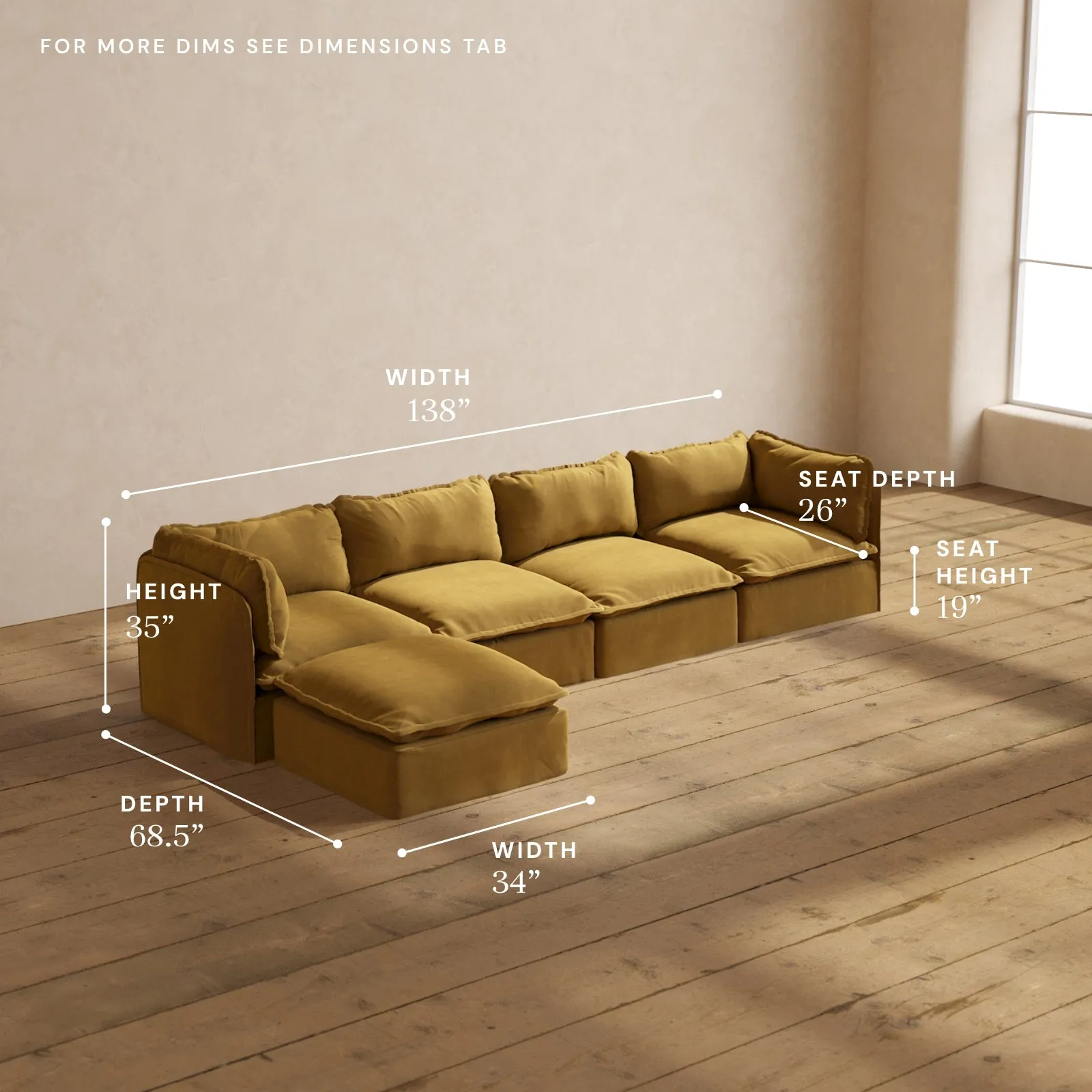 Modular Performance 4-Seater Sectional in Toffee | Relaxed Blend