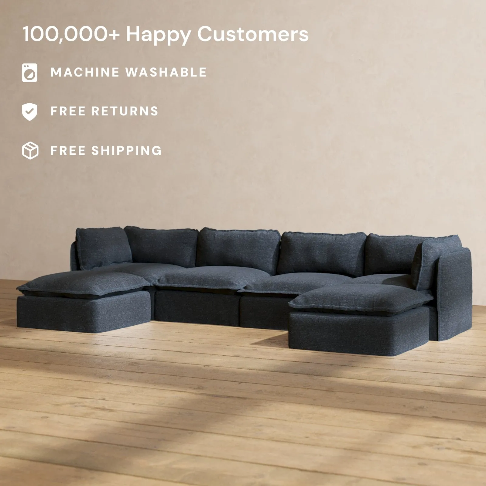 Modular Performance 4-Seater U-Sectional in Indigo | Deluxe Blend