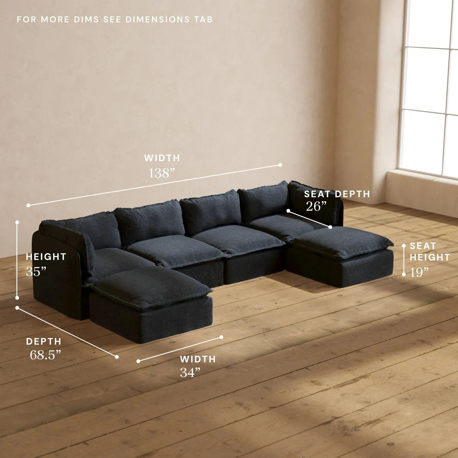 Modular Performance 4-Seater U-Sectional in Indigo | Deluxe Blend