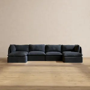 Modular Performance 4-Seater U-Sectional in Indigo | Deluxe Blend