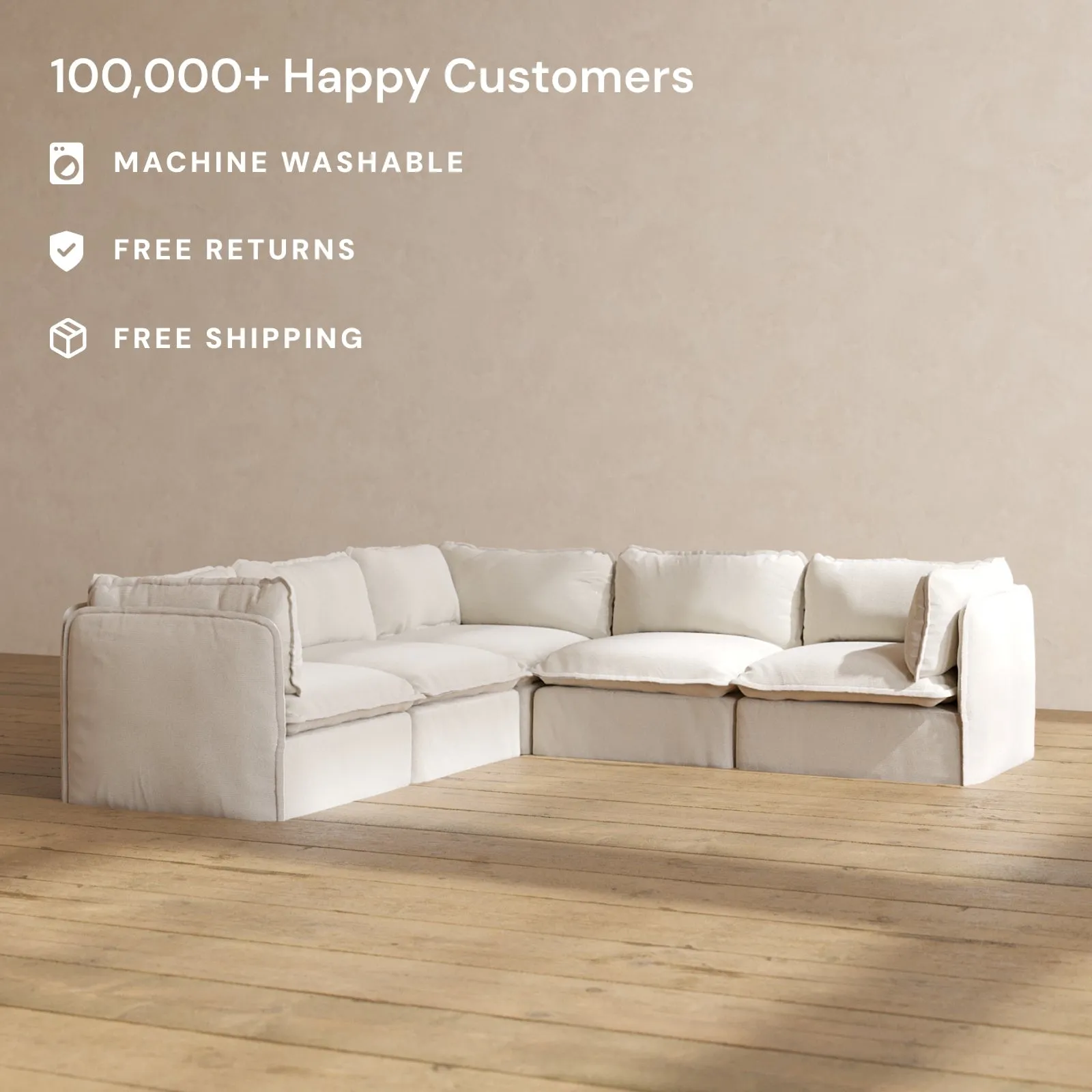 Modular Performance 5-Seater Corner Sectional in Flour | Deluxe Blend