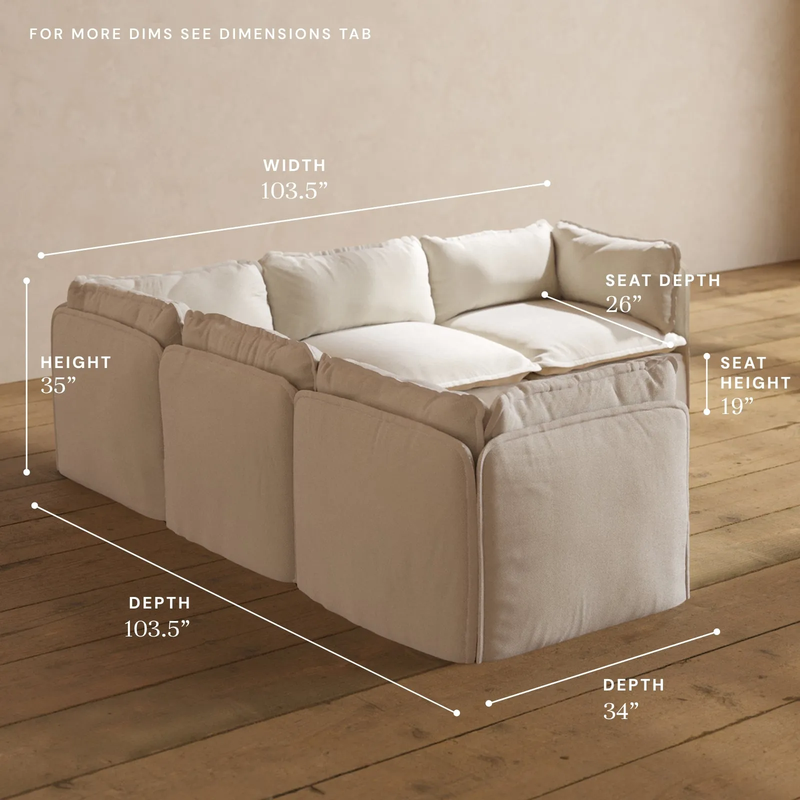 Modular Performance 5-Seater Corner Sectional in Flour | Deluxe Blend