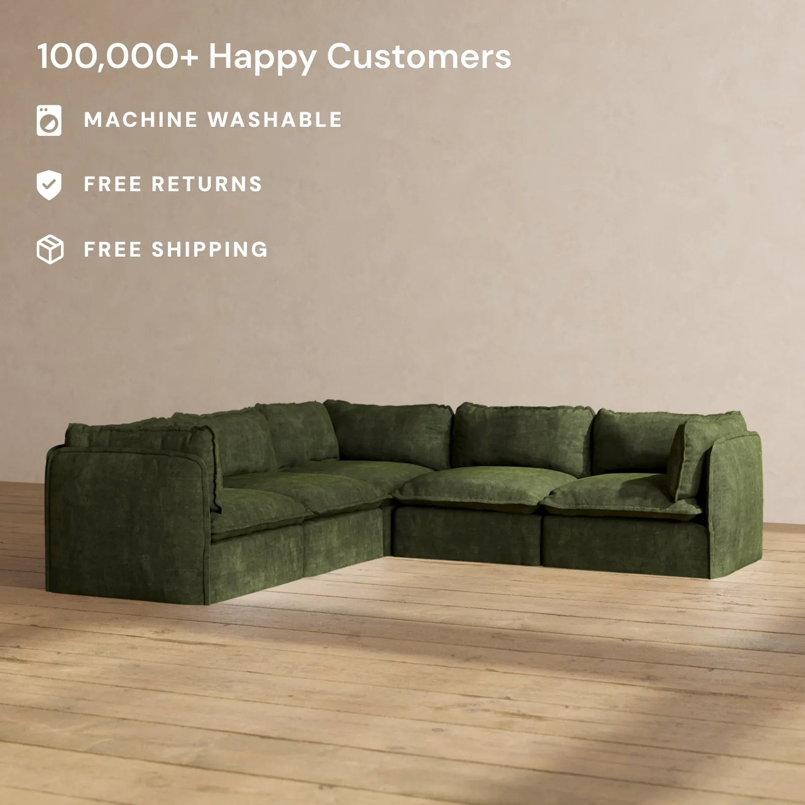 Modular Performance 5-Seater Corner Sectional in Olive | Deluxe Blend