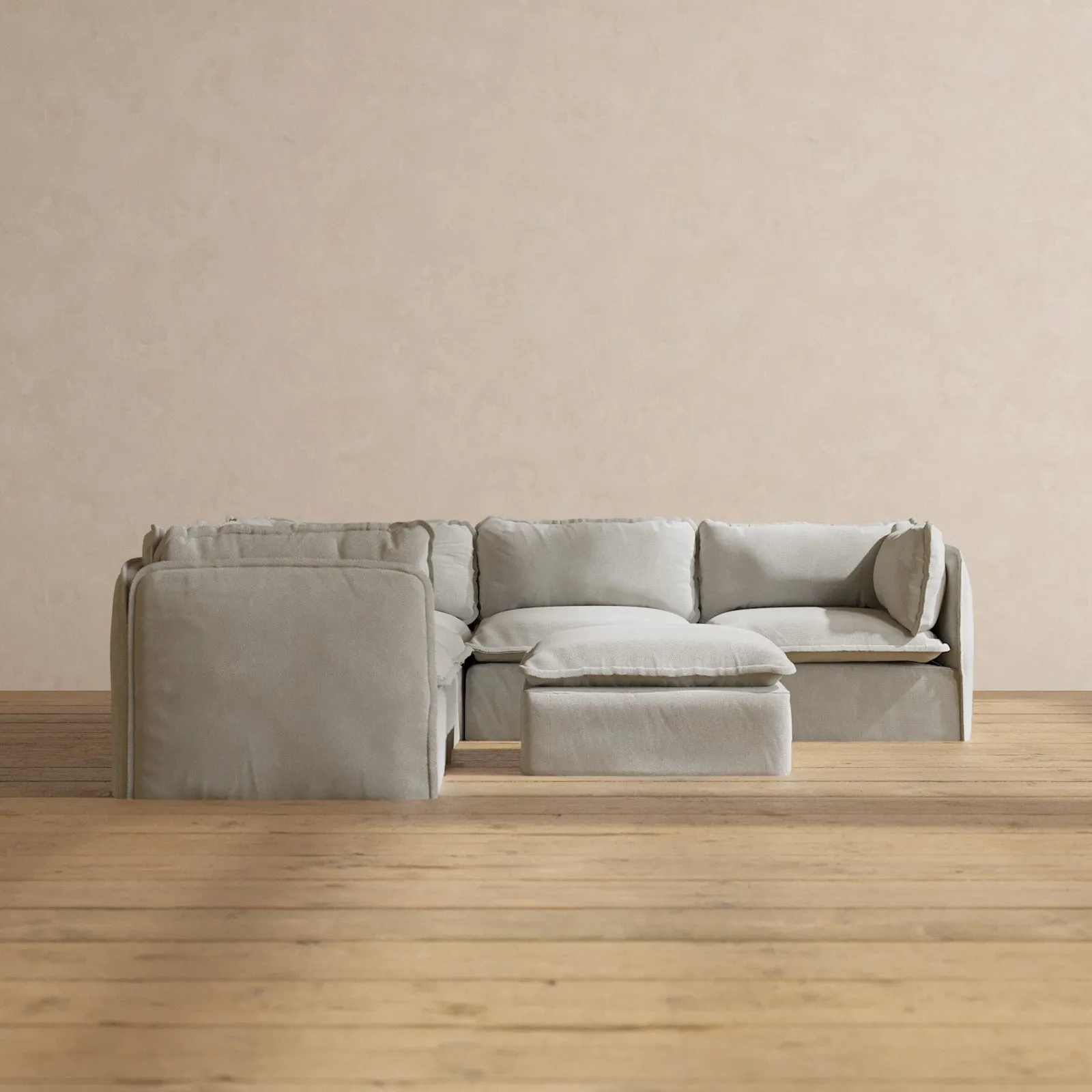 Modular Performance 5-Seater Corner Sectional   Ottoman in Cloud | Deluxe Blend