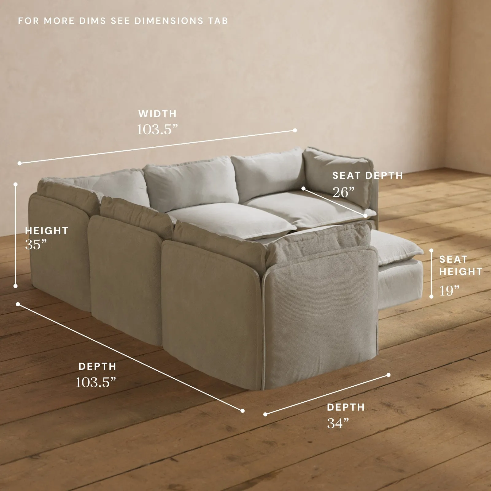 Modular Performance 5-Seater Corner Sectional   Ottoman in Cloud | Deluxe Blend