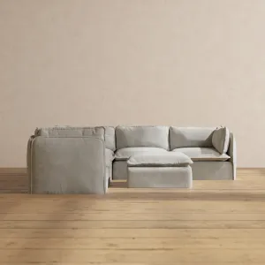 Modular Performance 5-Seater Corner Sectional   Ottoman in Cloud | Deluxe Blend