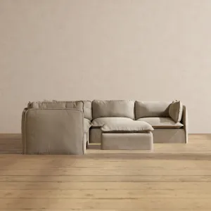 Modular Performance 5-Seater Corner Sectional   Ottoman in Dune | Relaxed Blend