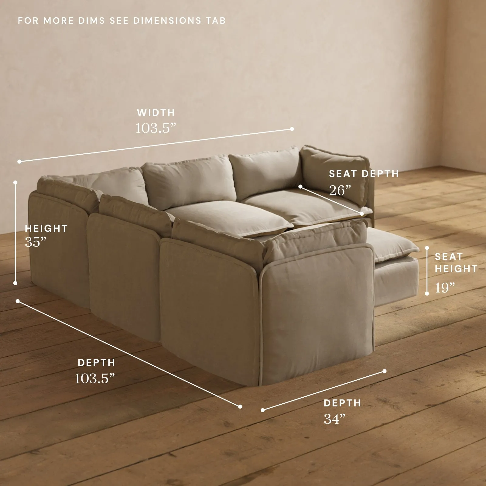 Modular Performance 5-Seater Corner Sectional   Ottoman in Dune | Relaxed Blend