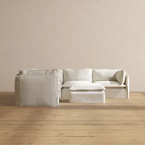 Modular Performance 5-Seater Corner Sectional   Ottoman in Eggshell | Relaxed Blend