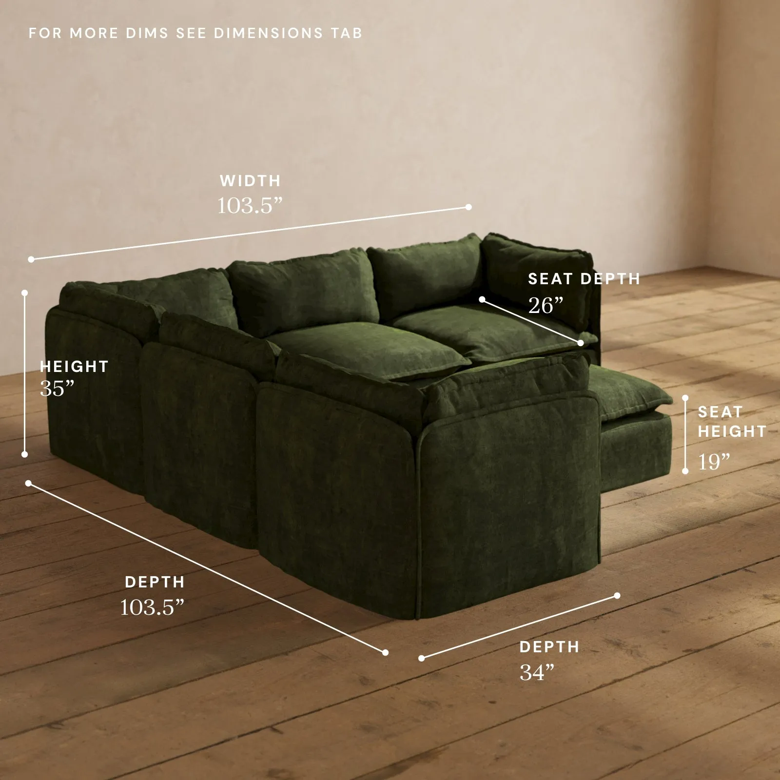 Modular Performance 5-Seater Corner Sectional   Ottoman in Olive | Deluxe Blend