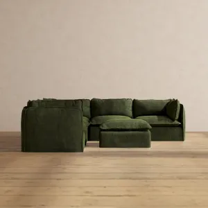 Modular Performance 5-Seater Corner Sectional   Ottoman in Olive | Deluxe Blend