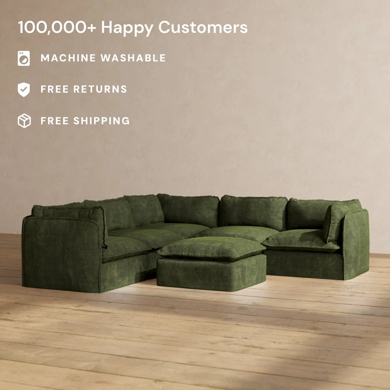 Modular Performance 5-Seater Corner Sectional   Ottoman in Olive | Deluxe Blend