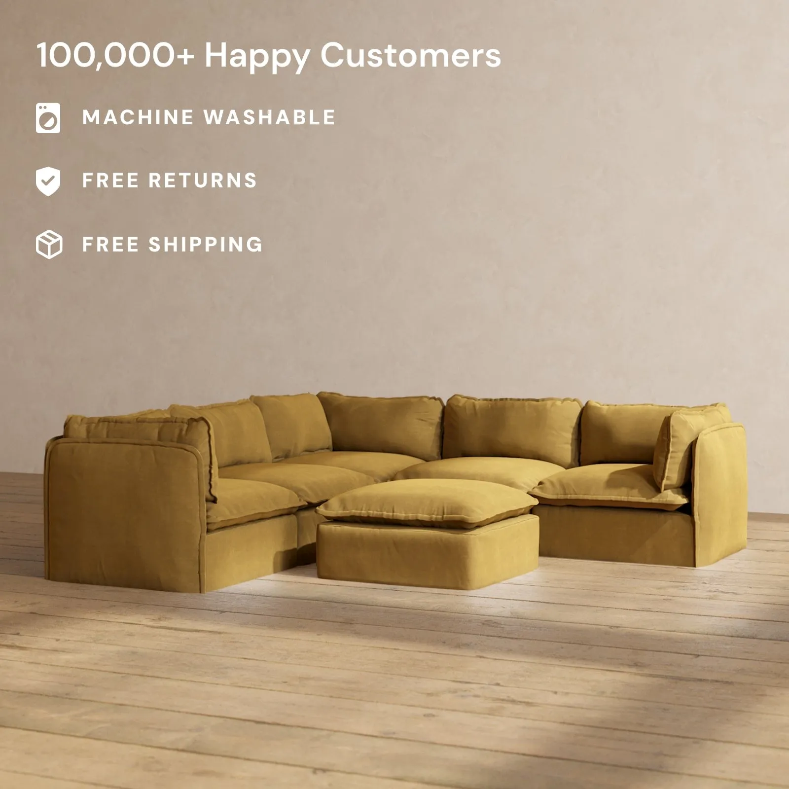 Modular Performance 5-Seater Corner Sectional   Ottoman in Toffee | Relaxed Blend