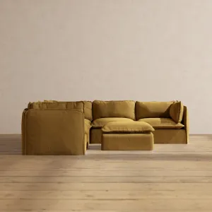 Modular Performance 5-Seater Corner Sectional   Ottoman in Toffee | Relaxed Blend