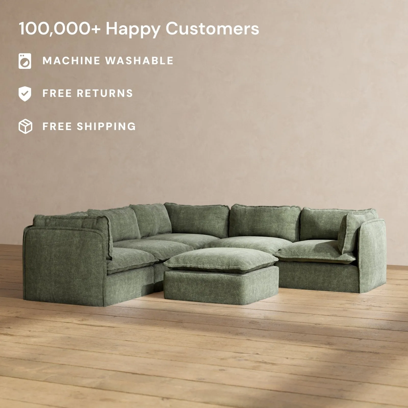 Modular Performance 5-Seater Corner Sectional   Ottoman in Willow | Deluxe Blend
