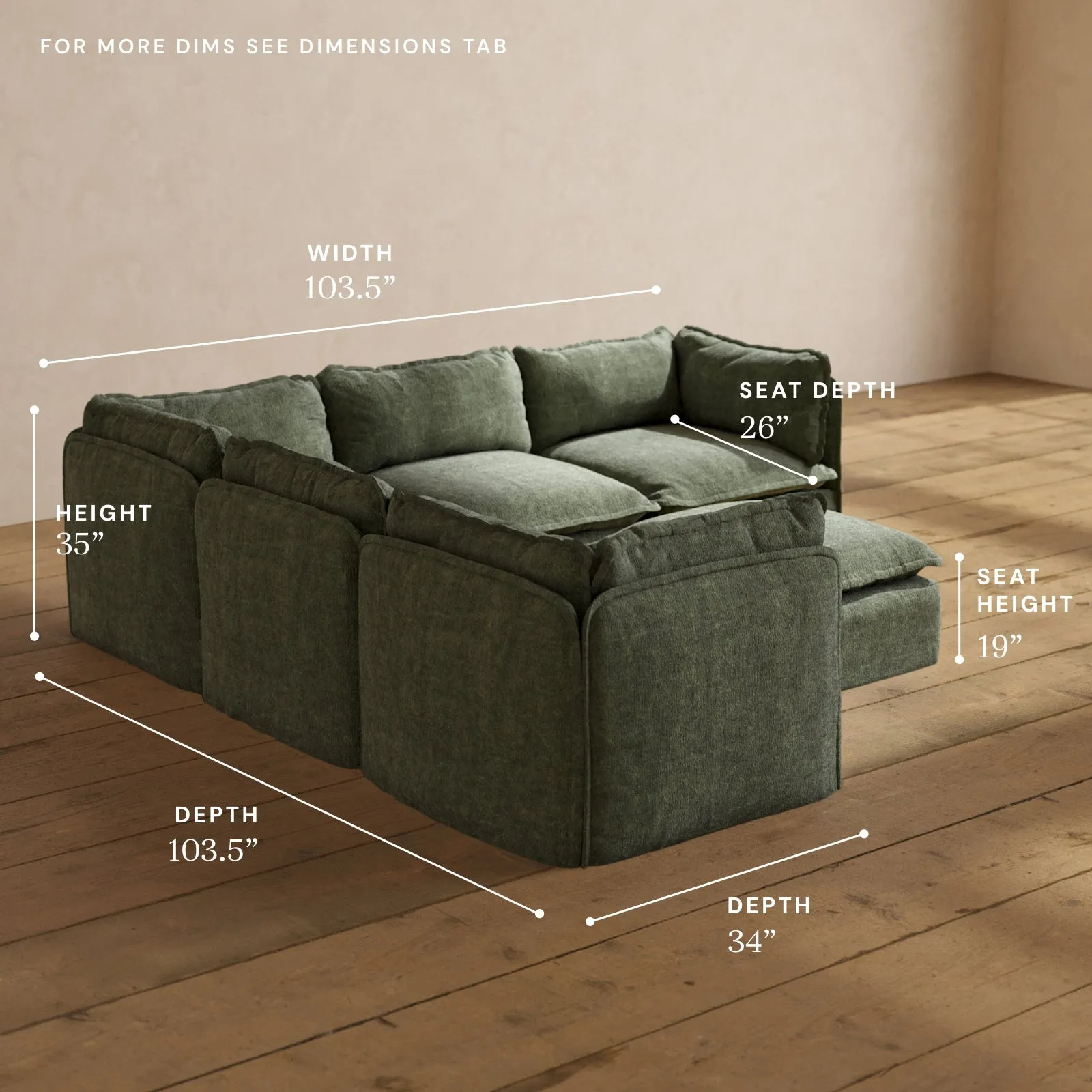 Modular Performance 5-Seater Corner Sectional   Ottoman in Willow | Deluxe Blend