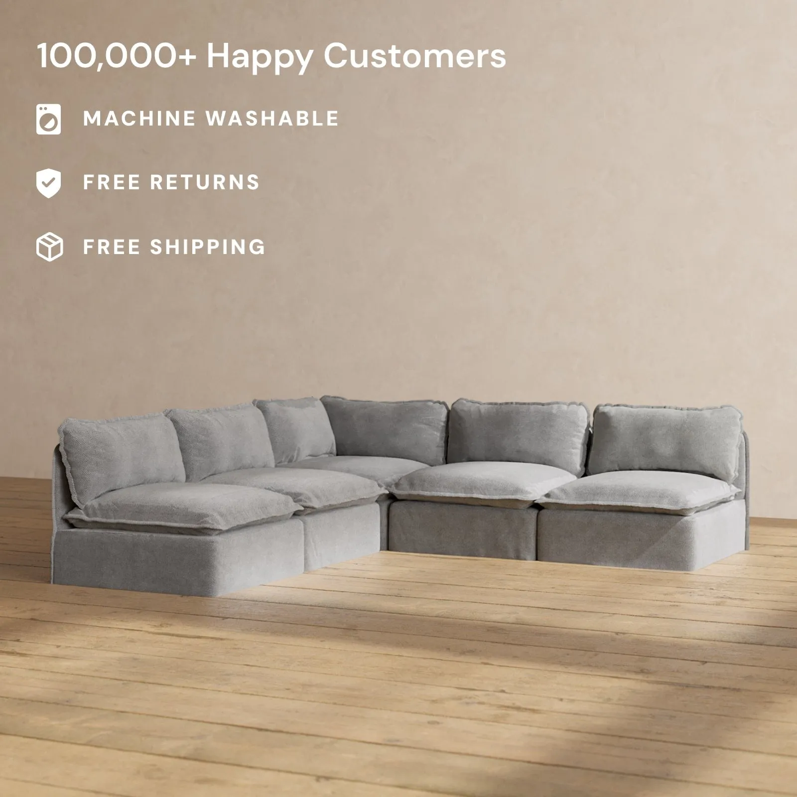 Modular Performance 5-Seater Open-Ends Corner Sectional in Ash | Relaxed Blend
