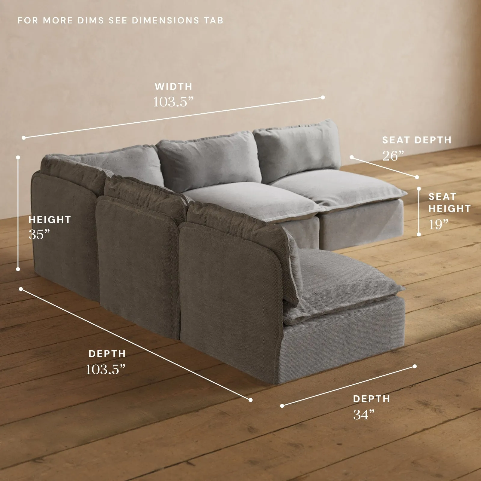 Modular Performance 5-Seater Open-Ends Corner Sectional in Ash | Relaxed Blend