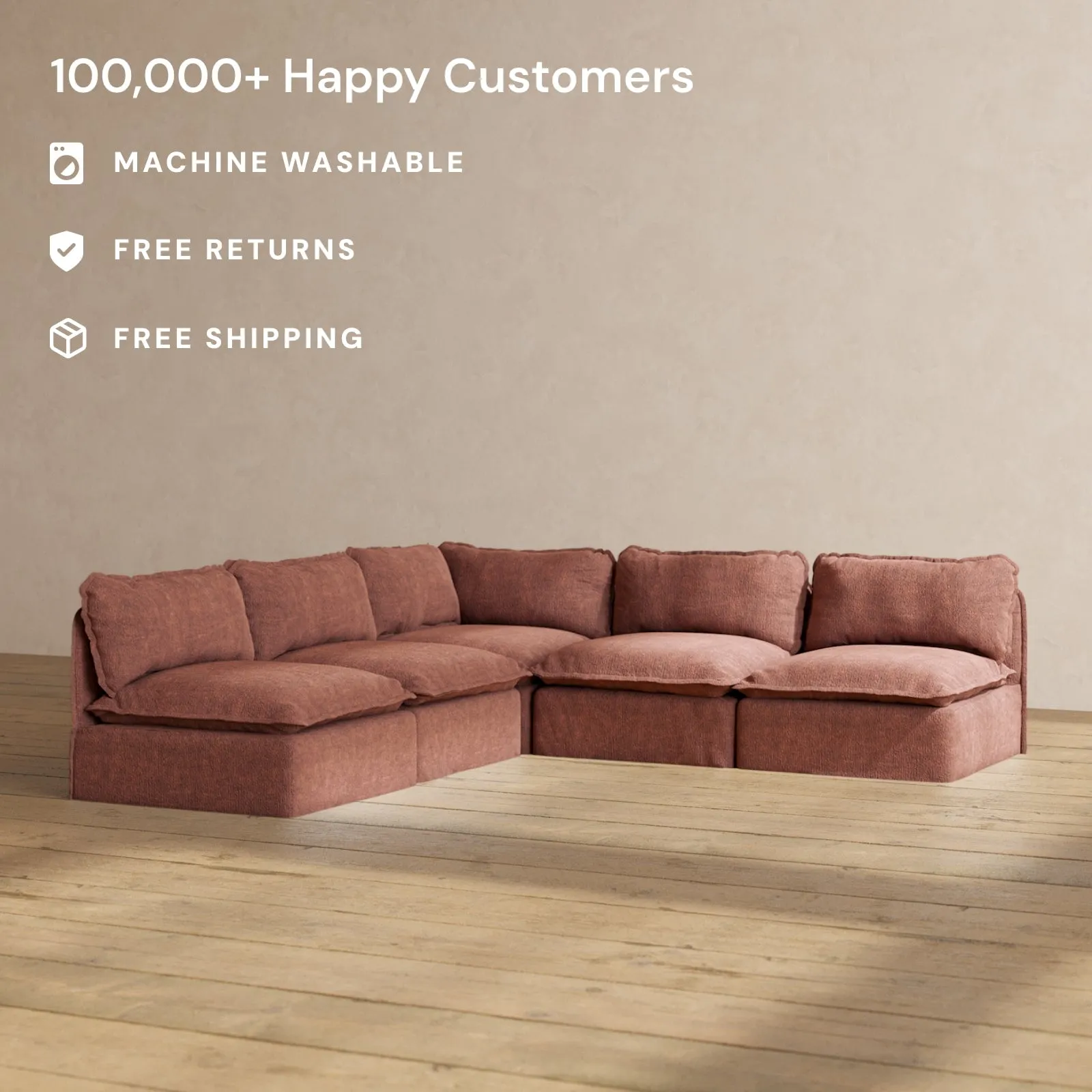 Modular Performance 5-Seater Open-Ends Corner Sectional in Chestnut | Deluxe Blend