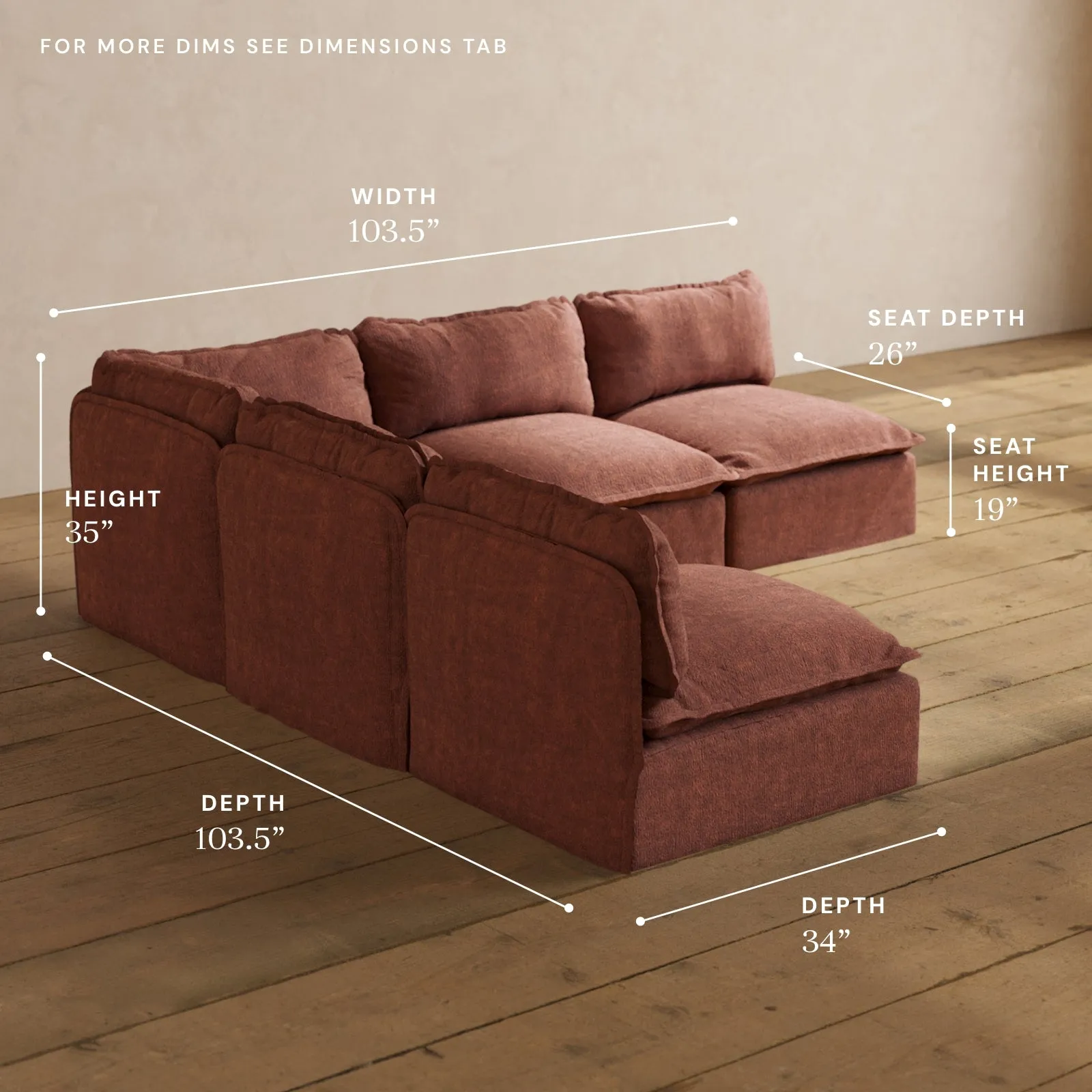 Modular Performance 5-Seater Open-Ends Corner Sectional in Chestnut | Relaxed Blend
