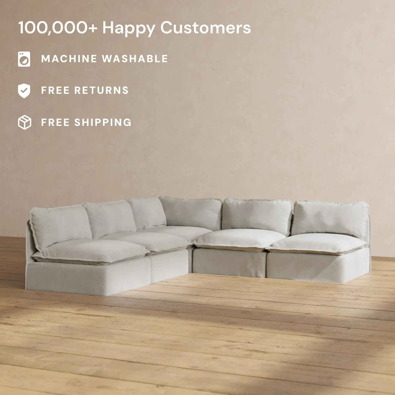Modular Performance 5-Seater Open-Ends Corner Sectional in Cloud | Deluxe Blend