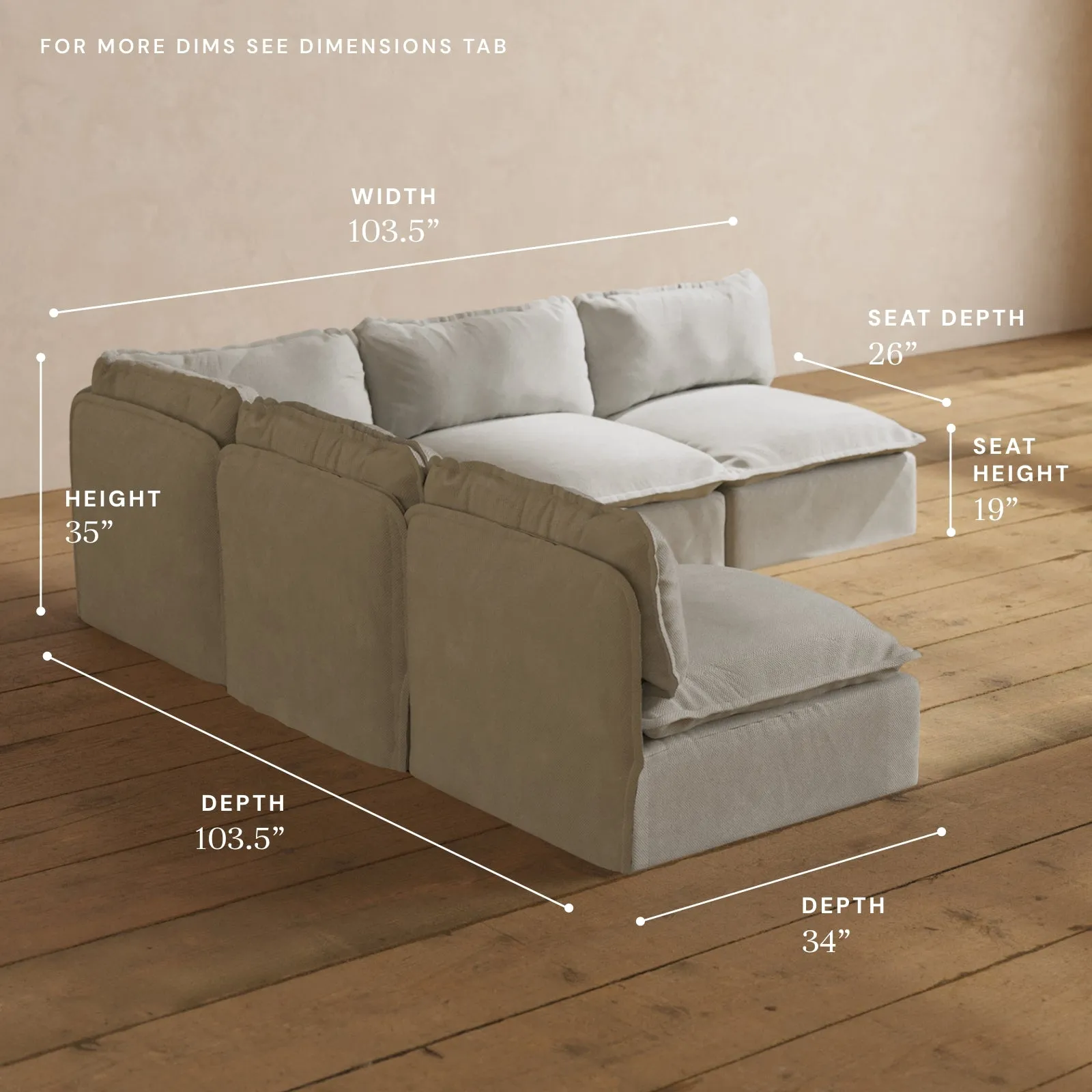 Modular Performance 5-Seater Open-Ends Corner Sectional in Cloud | Deluxe Blend