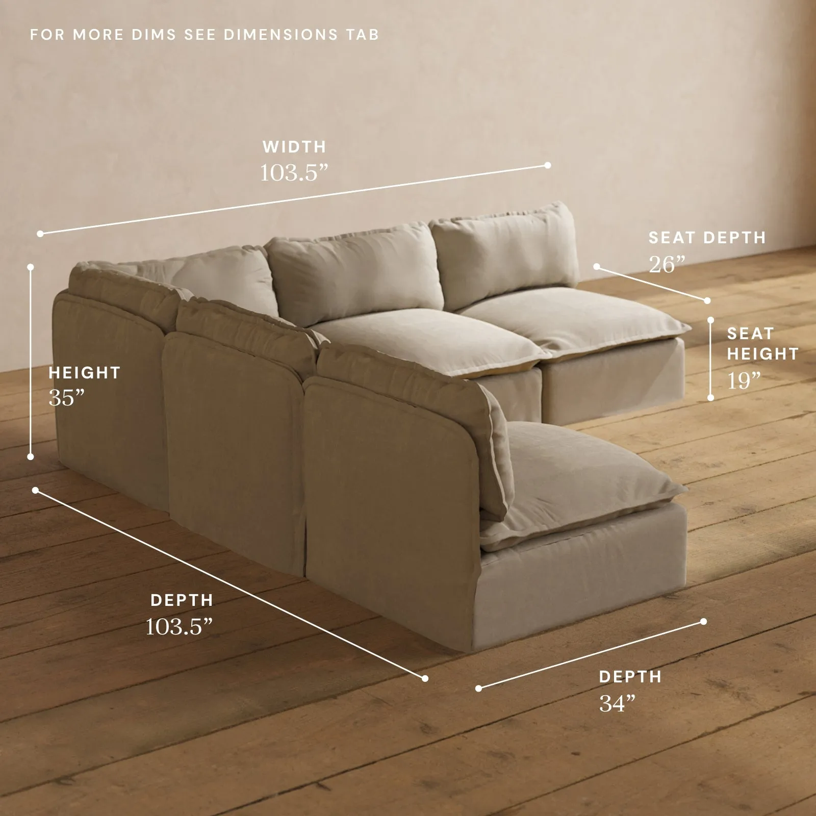 Modular Performance 5-Seater Open-Ends Corner Sectional in Dune | Relaxed Blend