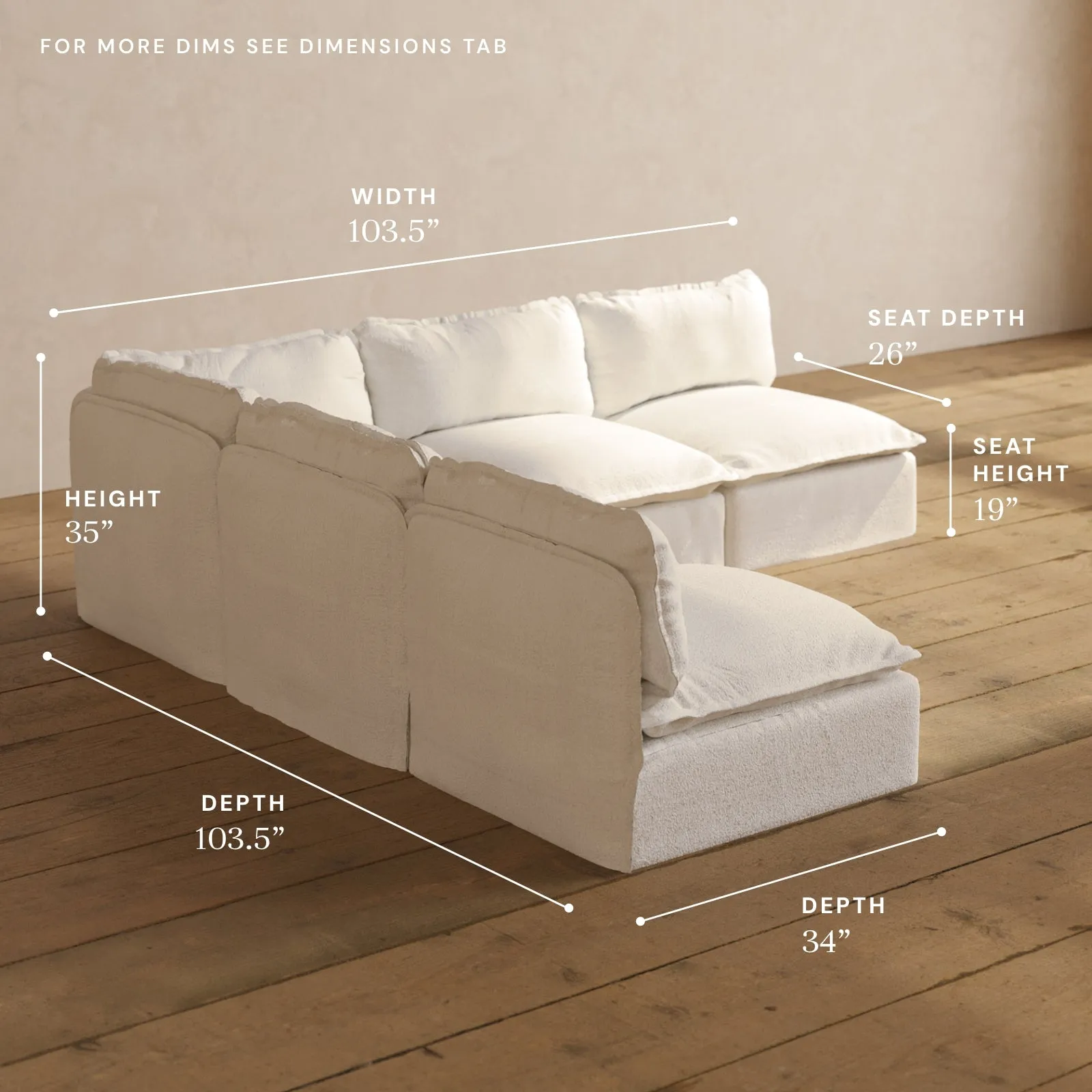 Modular Performance 5-Seater Open-Ends Corner Sectional in Mousse | Deluxe Blend