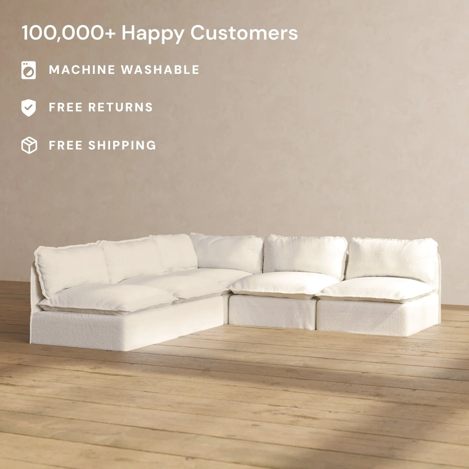 Modular Performance 5-Seater Open-Ends Corner Sectional in Mousse | Deluxe Blend