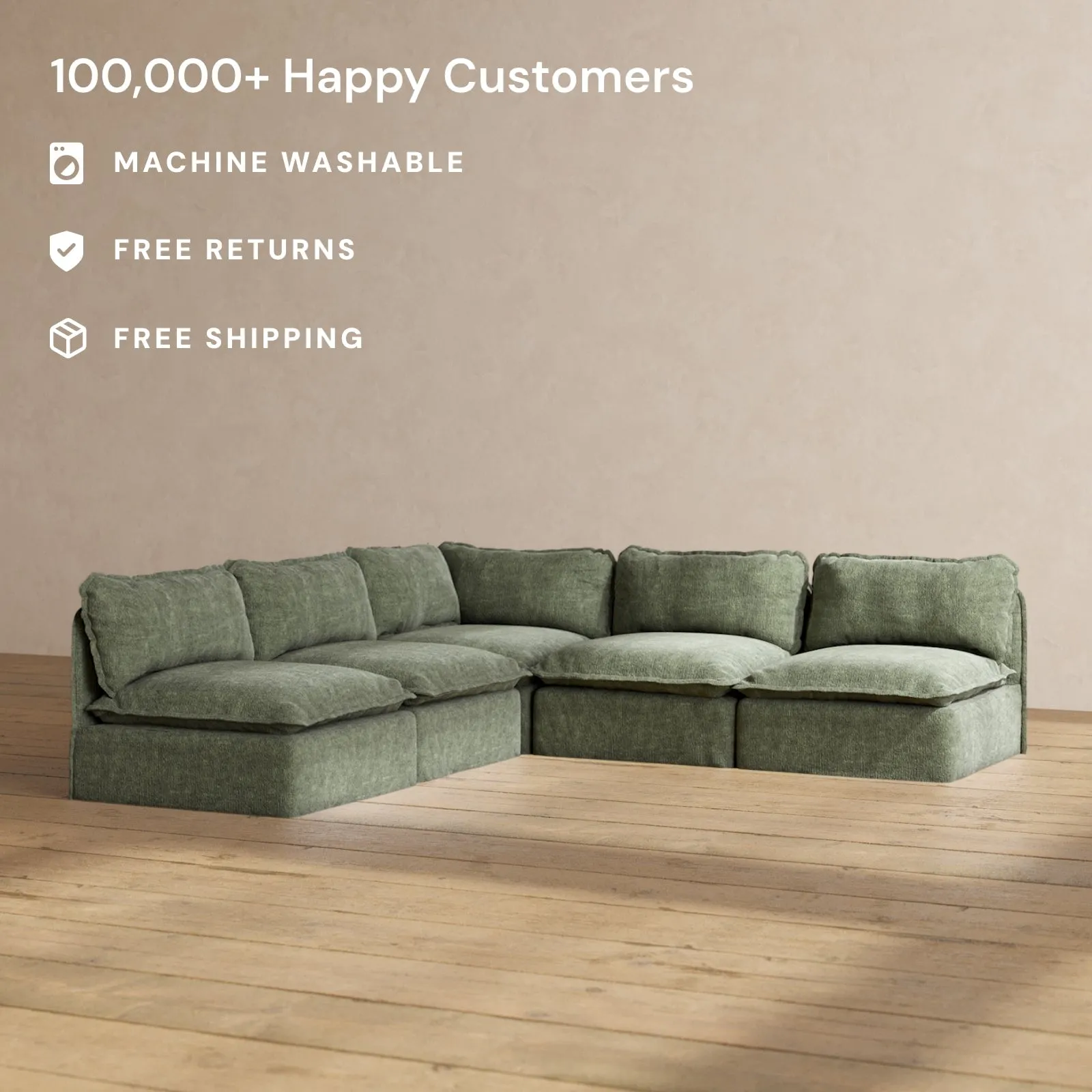 Modular Performance 5-Seater Open-Ends Corner Sectional in Willow | Relaxed Blend