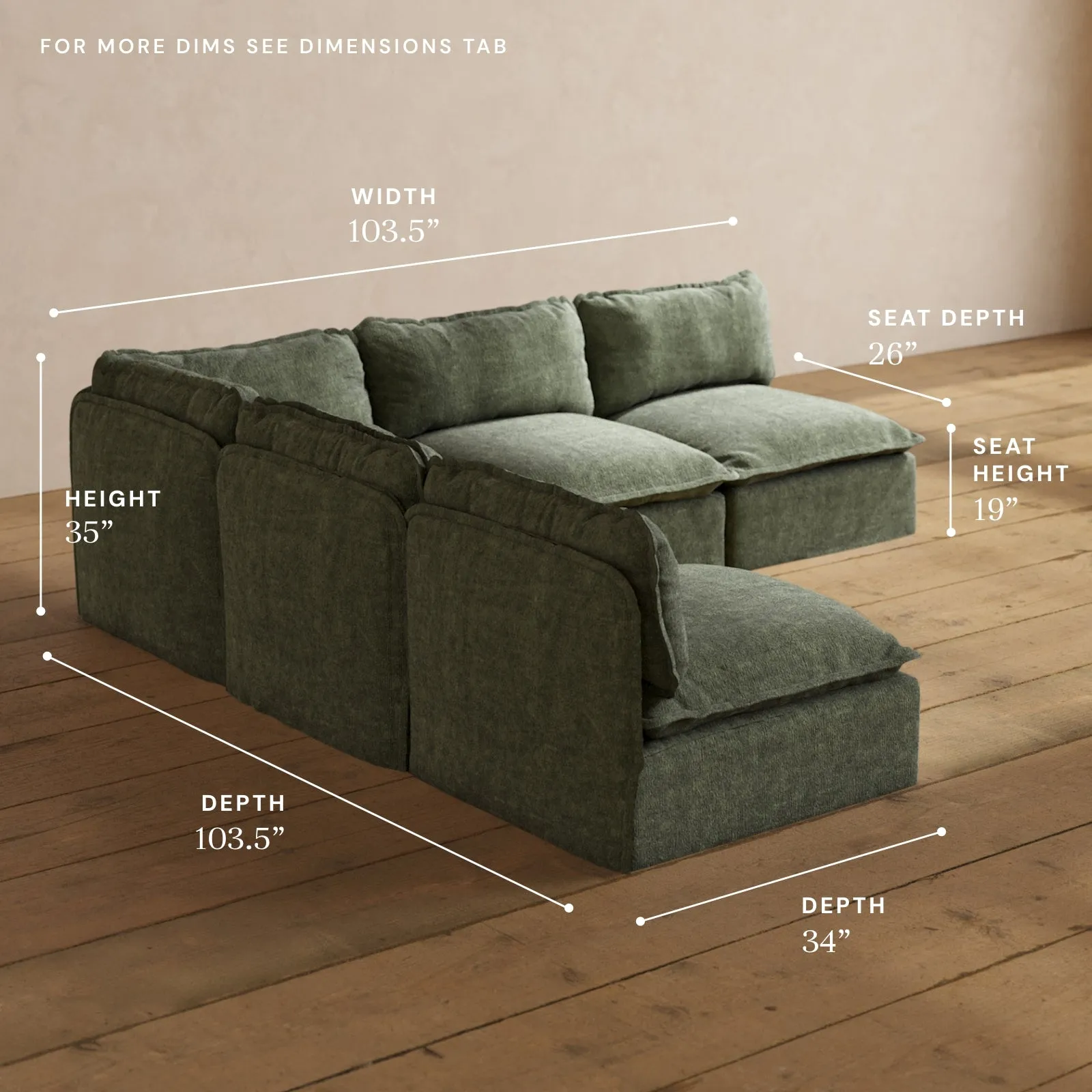 Modular Performance 5-Seater Open-Ends Corner Sectional in Willow | Relaxed Blend